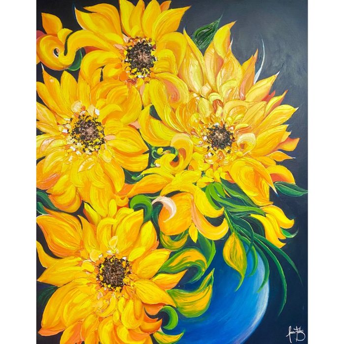 Girasoles en Jarrón Azul