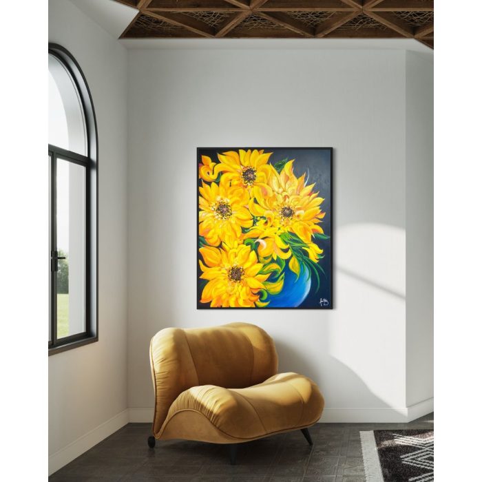 Girasoles en Jarrón Azul - Imagen 2